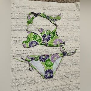 Mudd Green and Purple Patterned Bikini